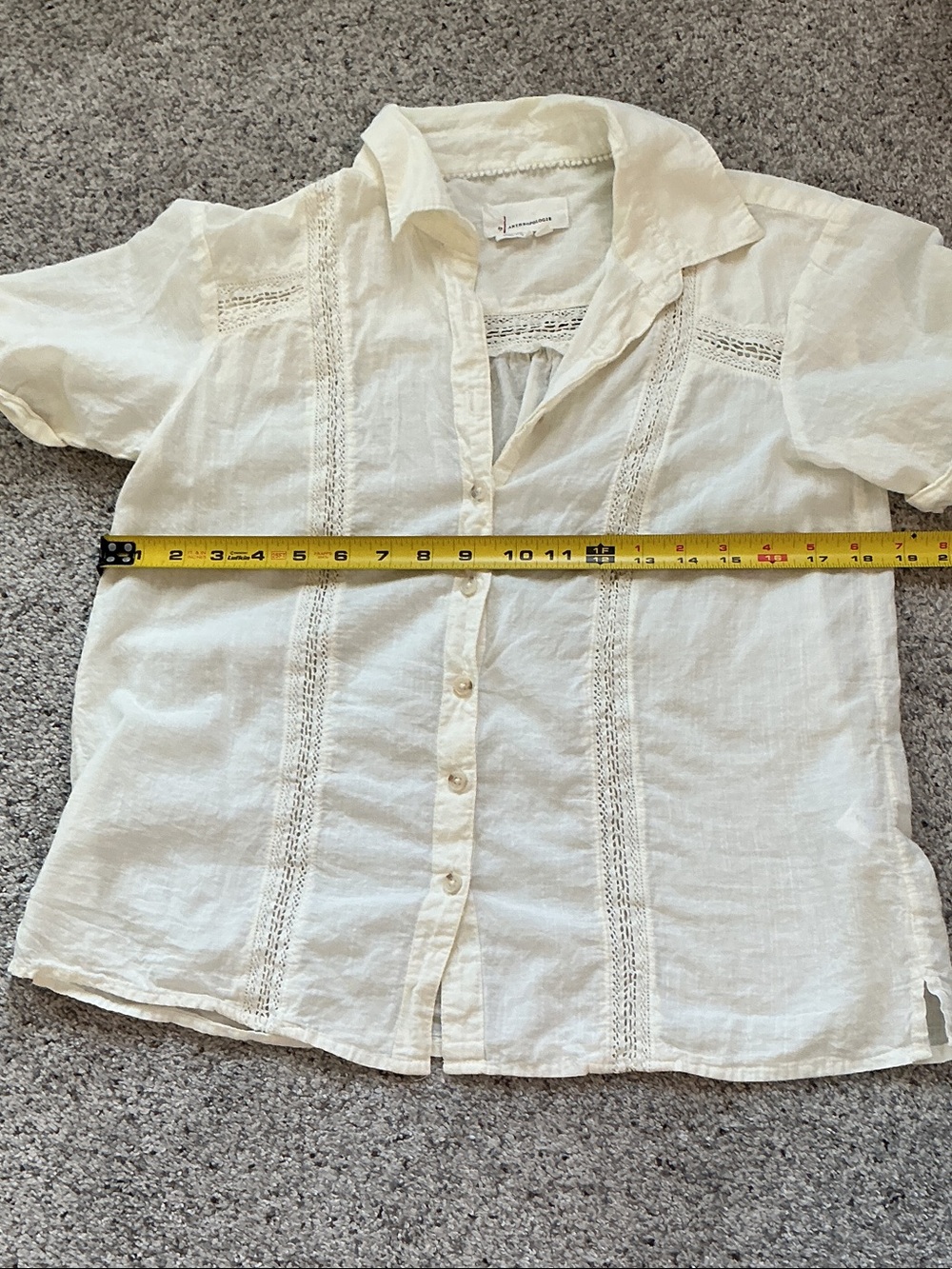 Anthropologie Eyelet Button-Front Short Sleeve Shirt ~ Cream - Picture 5 of 9